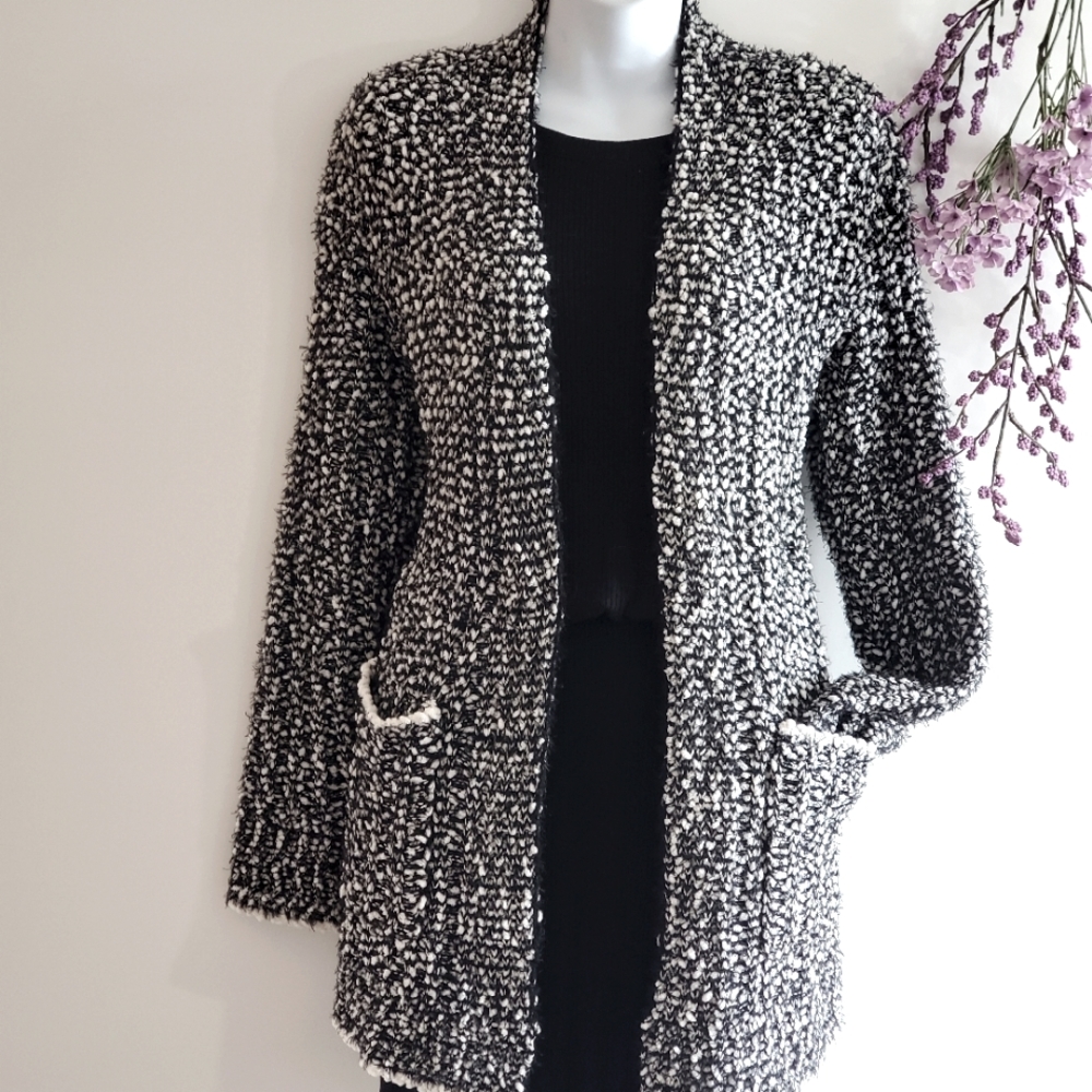 Cozy soft long open front cardigan New Tweed gray Moral Fiber S